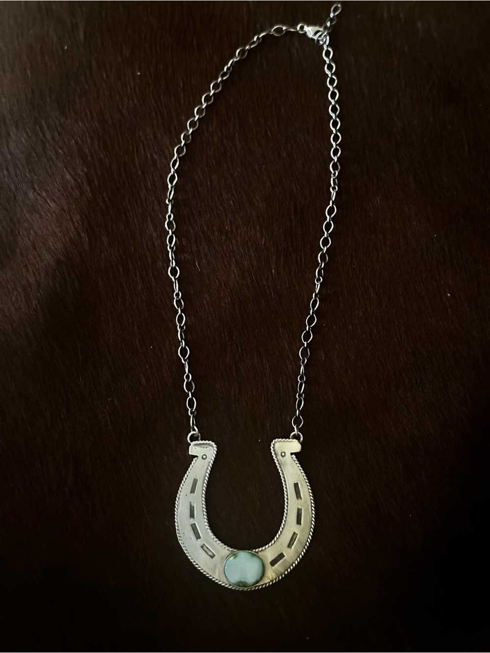 Large Sterling Silver Horseshoe Necklace with Sonoran gold Turquoise - Picture 2 of 4